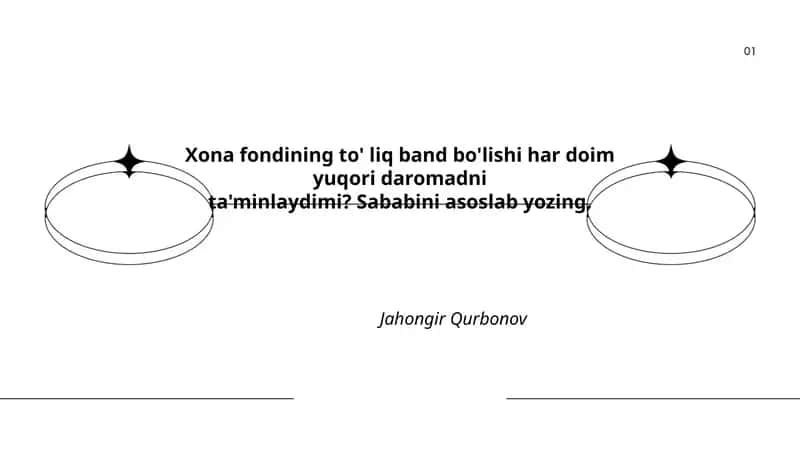 Xona fondining to' liq band bo'lishi har doim yuqori daromadni ta'minlaydimi? Sababini asoslab yozing 1