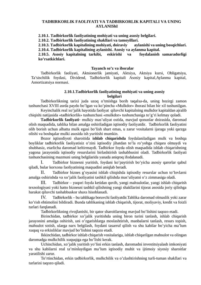 Tadbirkorlik Faoliyati 1