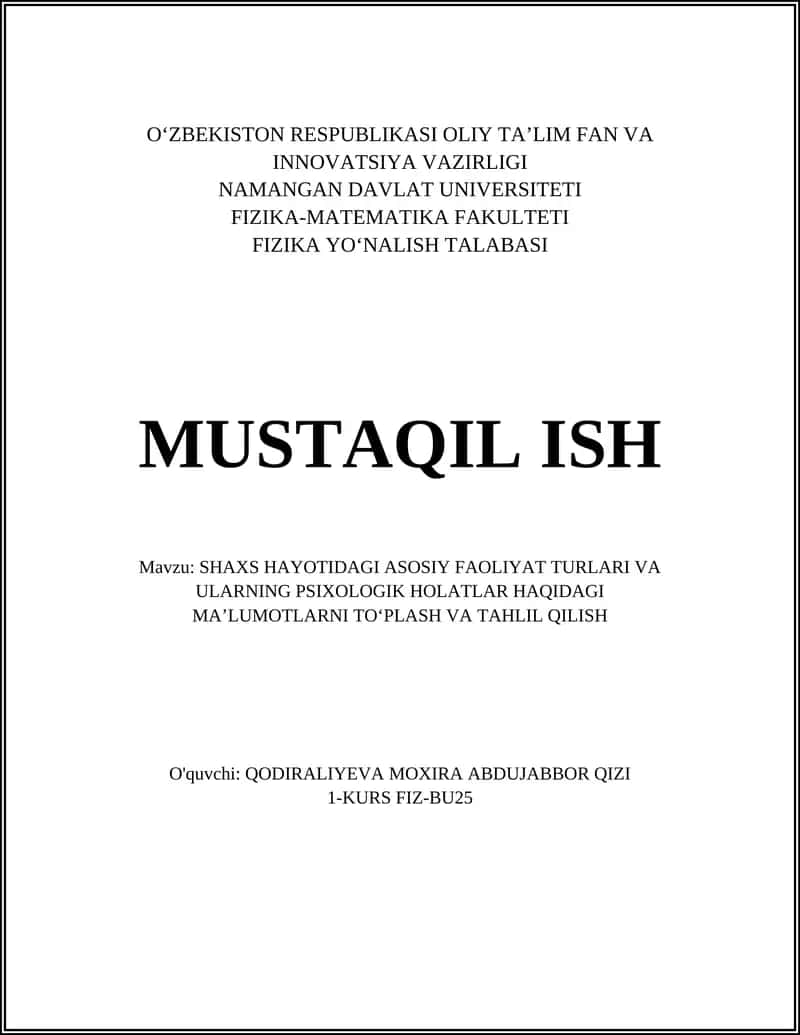 Oilaviy faoliyat va uning psixologik holatlarga ta'siri 1