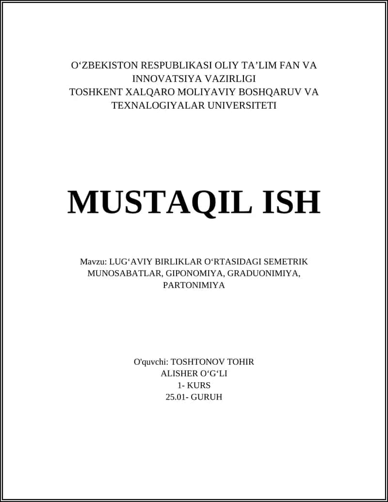 LUGʻAVIY BIRLIKLAR OʻRTASIDAGI SEMETRIK MUNOSABATLAR 1