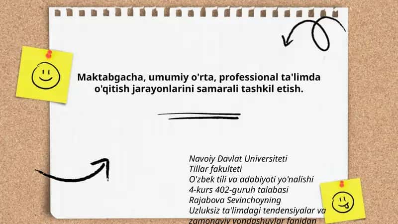 Uzluksiz ta'limdagi tendensiyalar va zamonaviy yondashuvlar fanidan tayyorlangan taqdimot 1