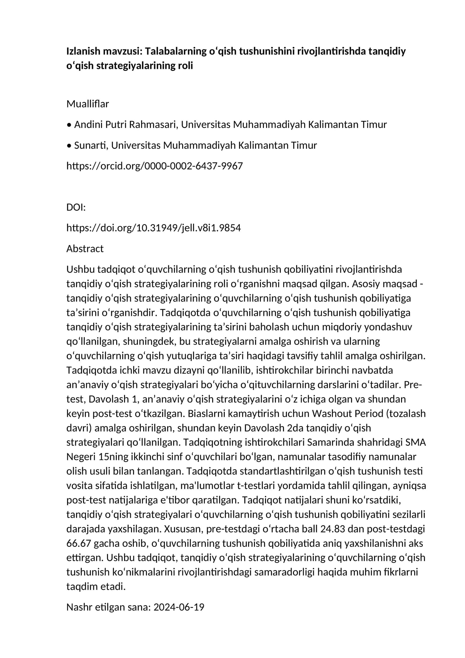 Tanqidiy o‘qish strategiyalarining roli 1