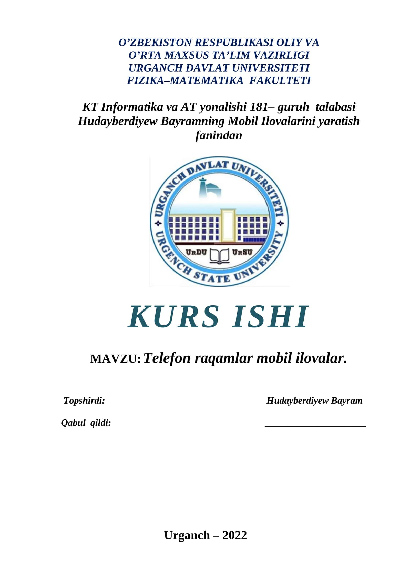 Mobil Ilovalarini yaratish fanindan 1