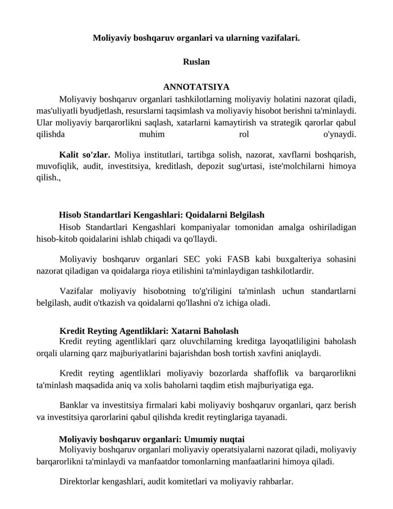 Moliyaviy boshqaruv organlari va ularning vazifalari 1