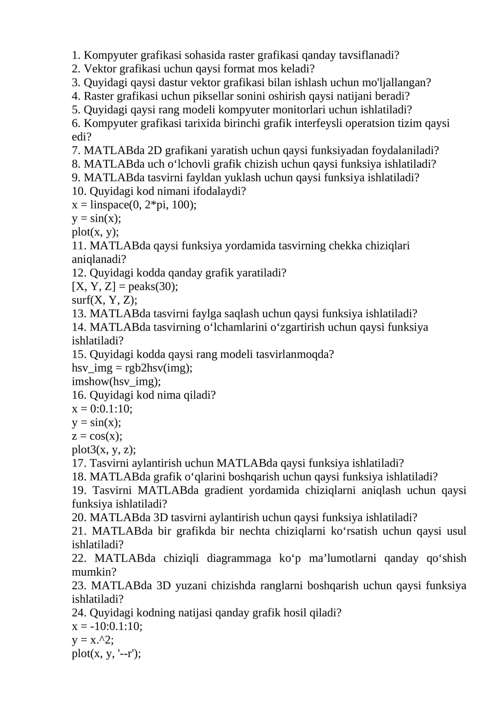MATLAB va Kompyuter Grafikasi 1