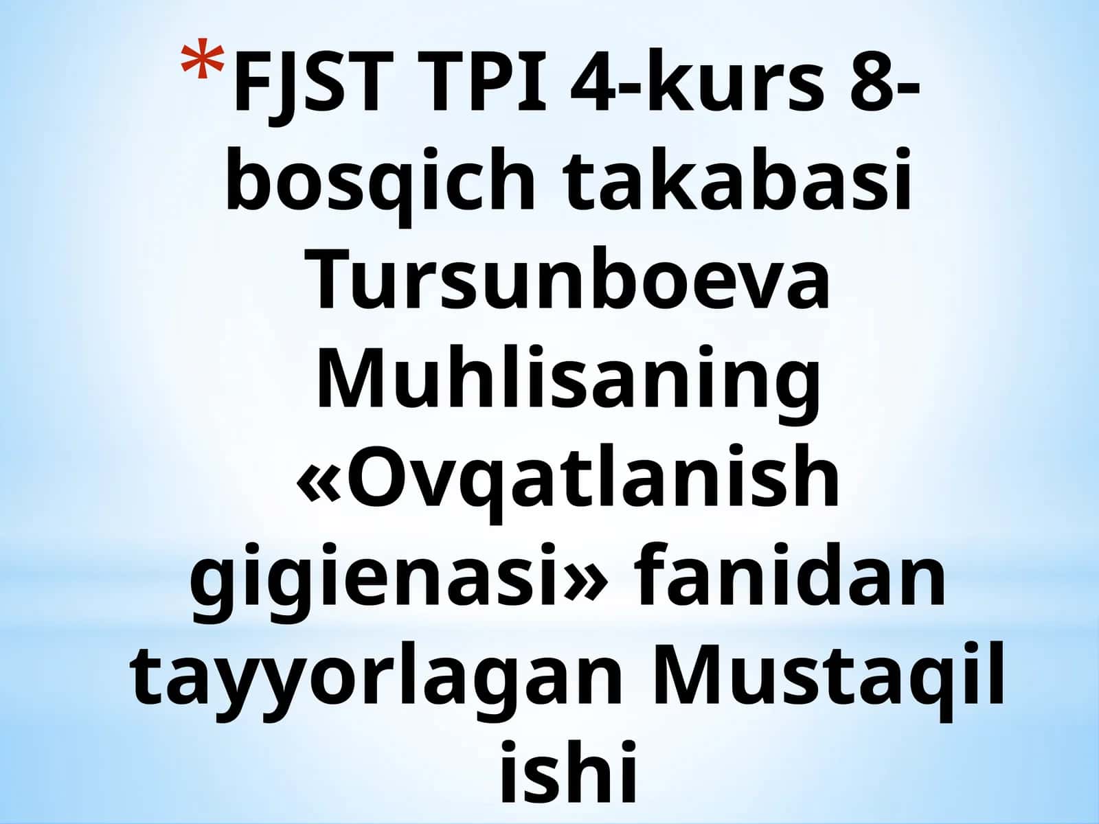 Mustaqilishga Asoslangan Ovqatlanish Gigienasi Fanidan Tayyorlagan Pestitsidlar Bilan Ishlovchilar Uchun Profilaktik Ratsion Tuzish Bo'yicha Mavzu 1
