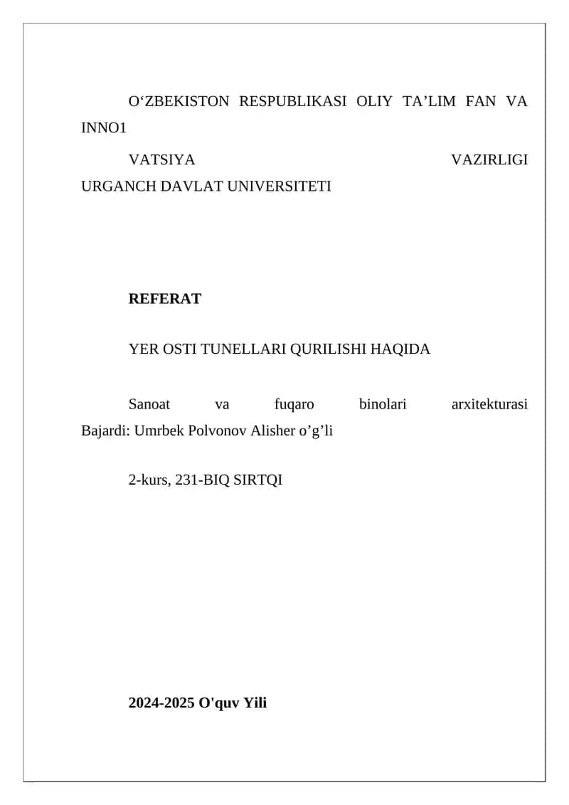 Yer osti tunellari qurilishi haqida 1