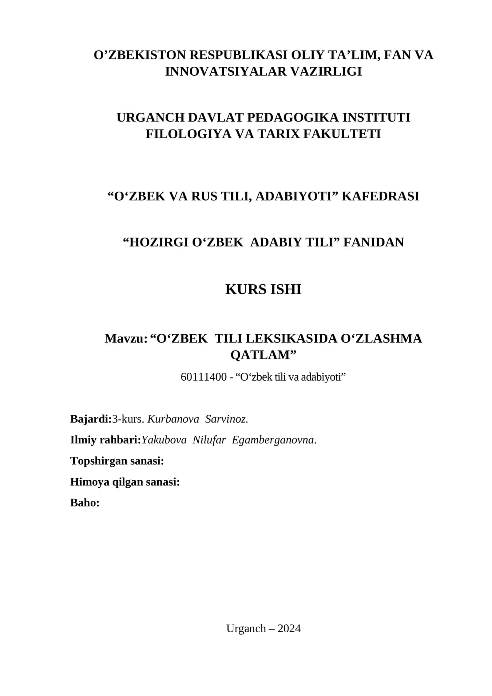 O‘ZBEK TILI LEKSIKASIDA O‘ZLASHMA QATLAM 1