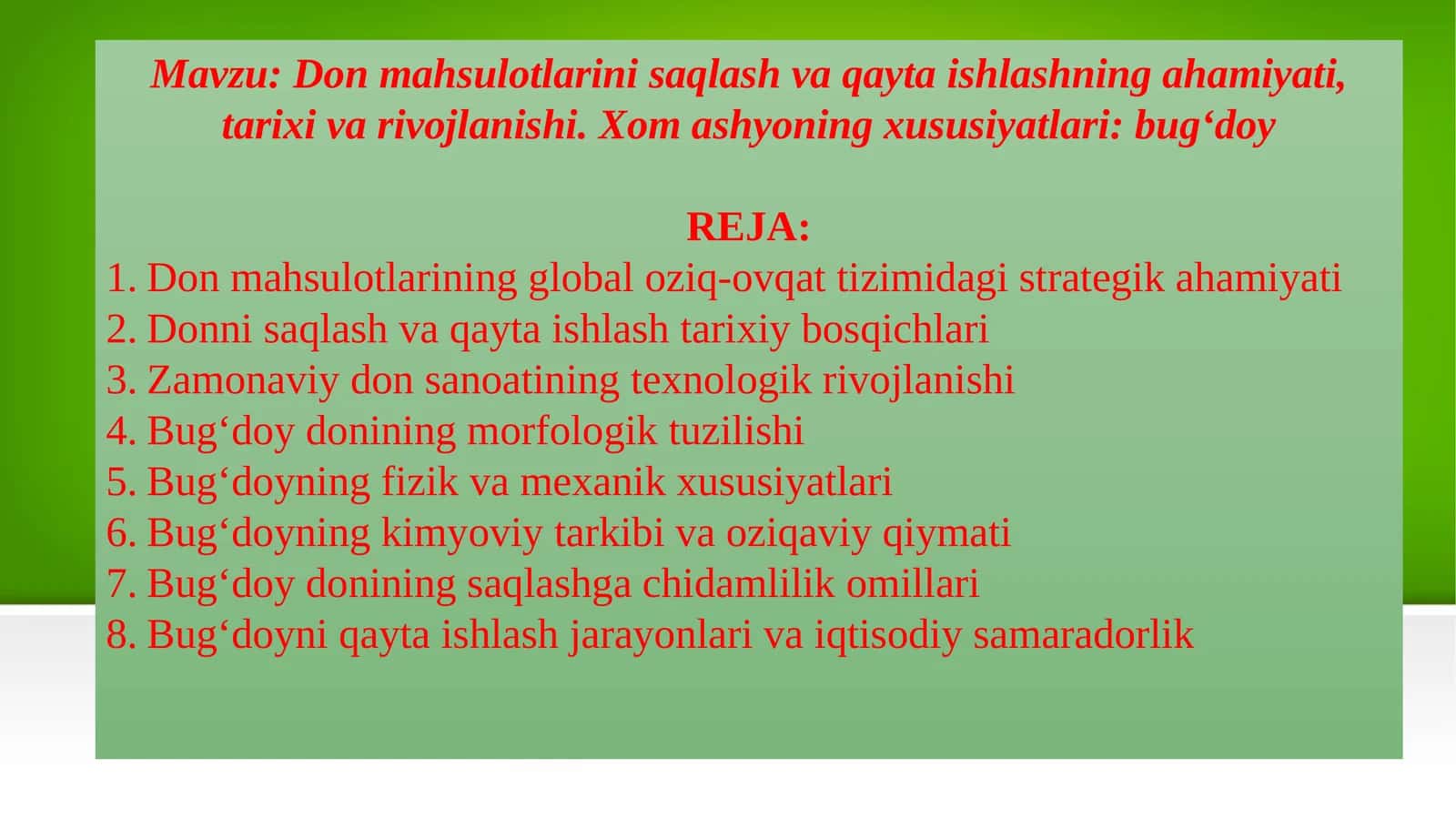 Don mahsulotlari saqlash va qayta ishlashning ahamiyati, tarixi va rivojlanishi 1