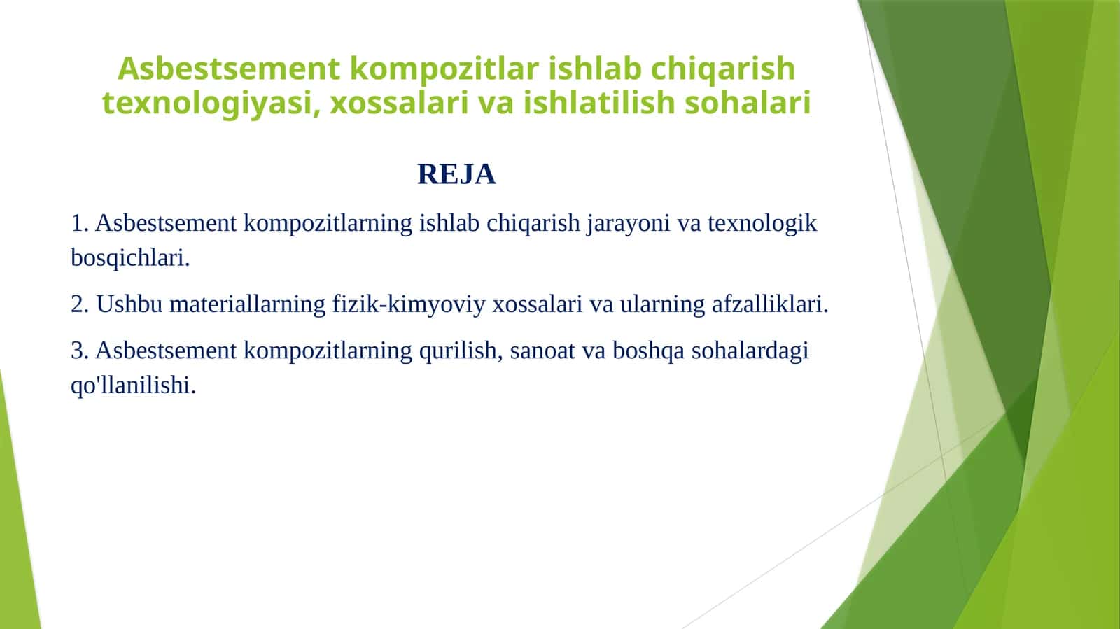 Asbestsement kompozitlar ishlab chiqarish texnologiyasi, xossalari va ishlatilish sohalari 1