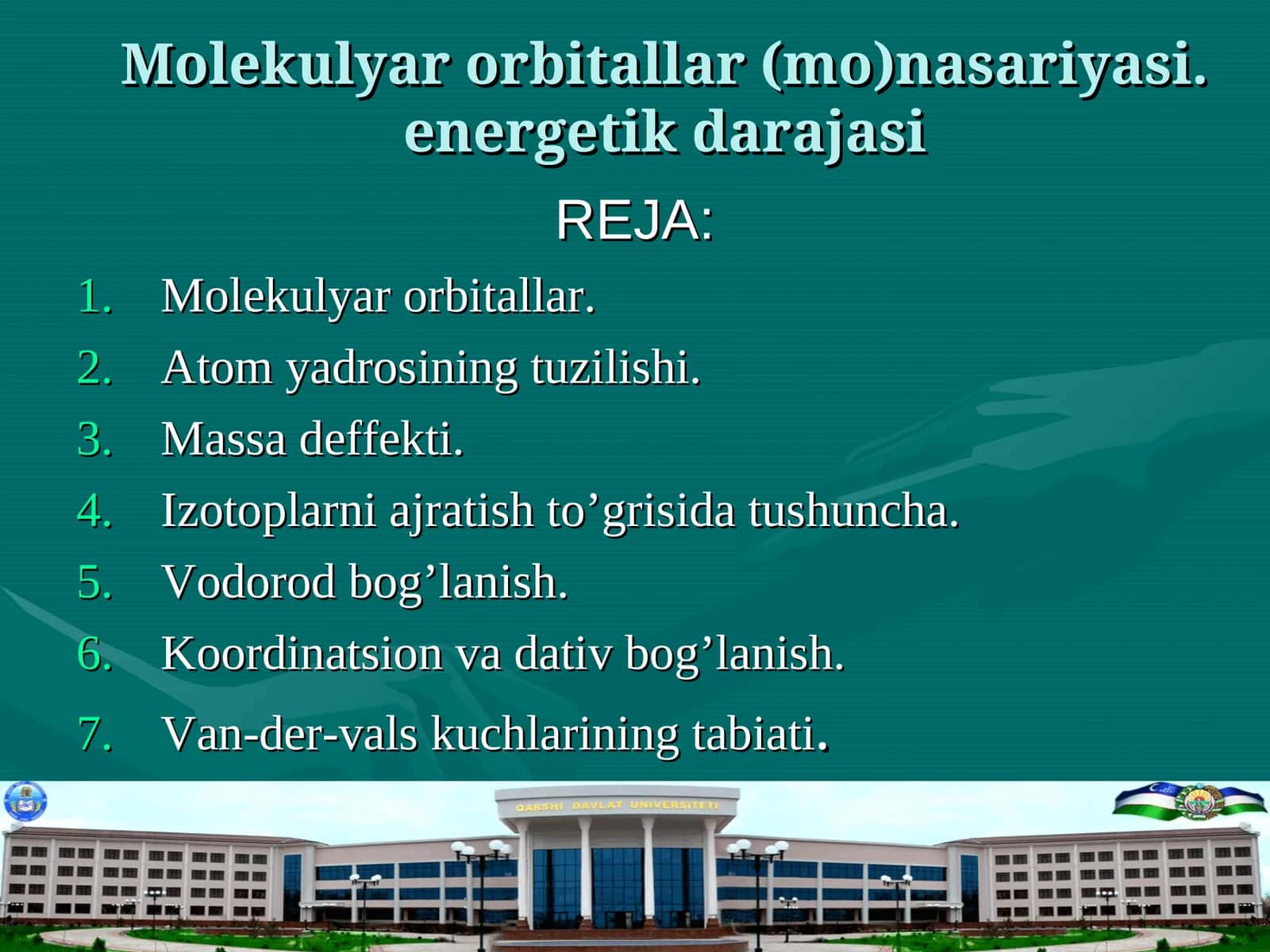 Molekulyar orbitallar (mo)nasariyasi. energetik darajasi 1
