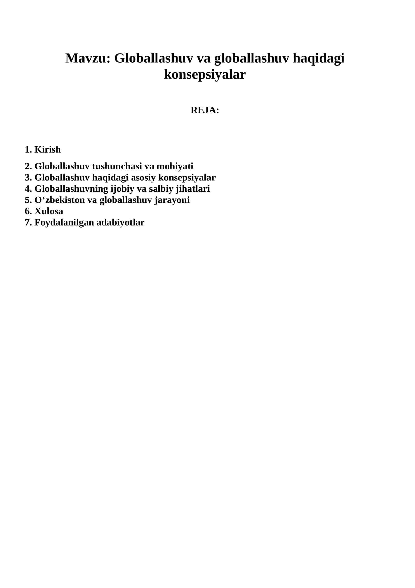 Globallashuv va globallashuv haqidagi konsepsiyalar 1