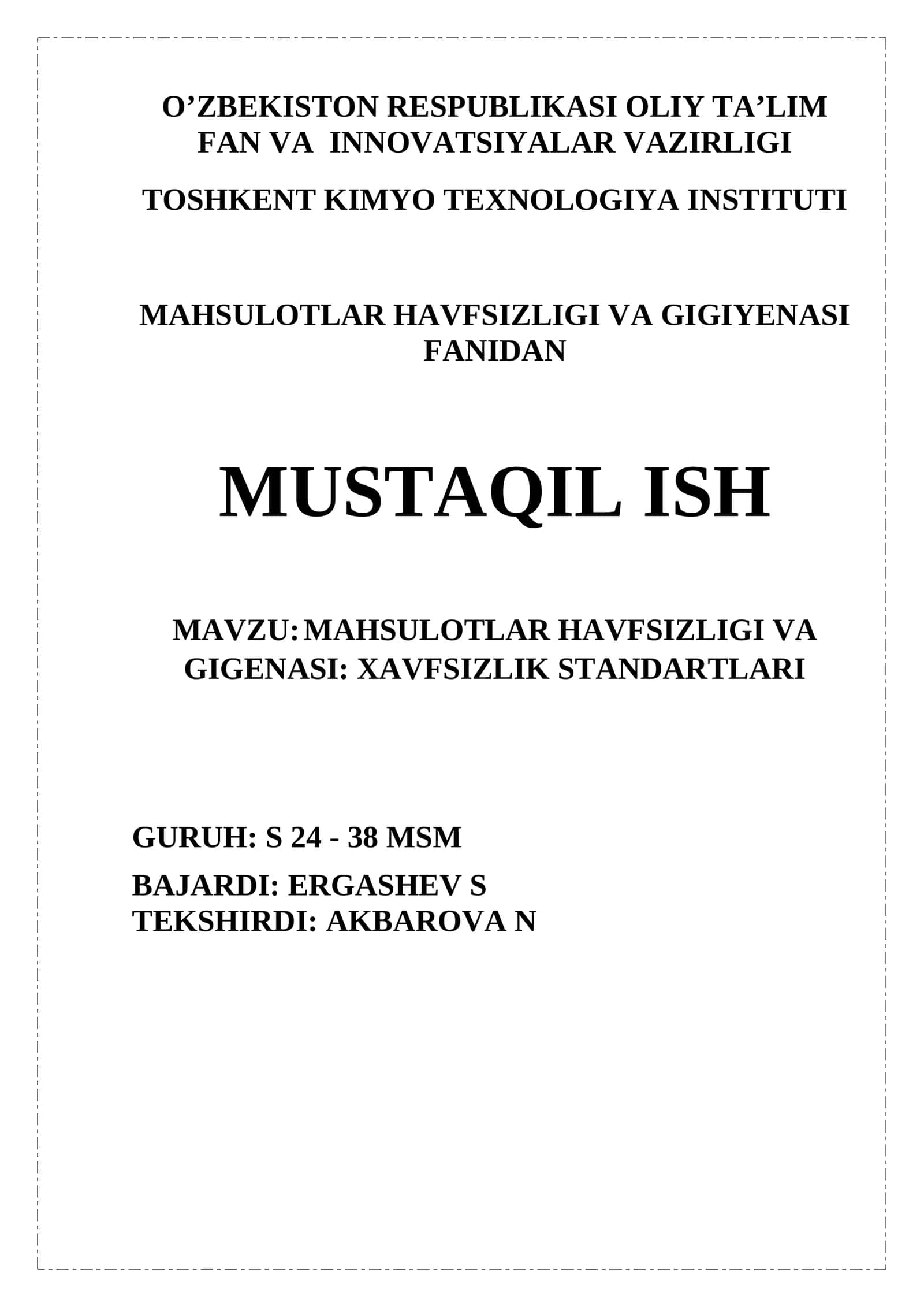MAHSULOTLAR HAVFSIZLIGI VA GIGENASI XAVFSIZLIK STANDARTLARI 1