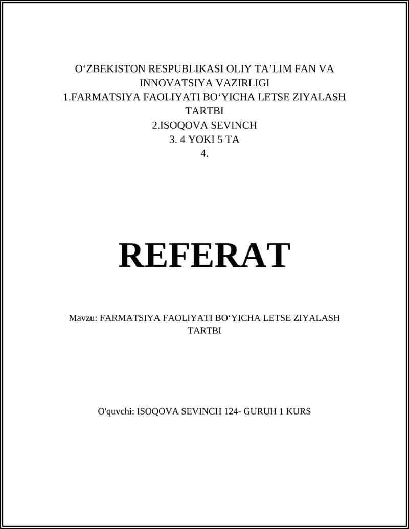 Farmatstiya Faoliyati Boʻyicha Letse Ziyalash Tartibi 1
