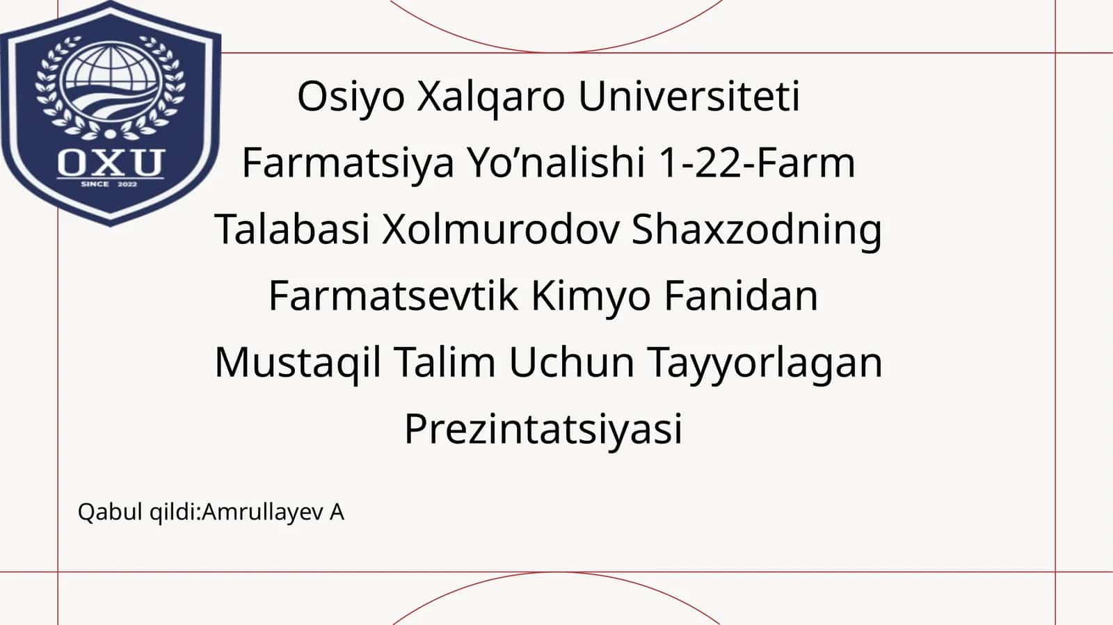 Farmatsevtik Kimyo Fanidan Mustaqil Talim Uchun Tayyorlagan Prezintatsiyasi 1