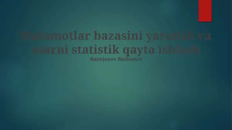 Ma'lumotlar Bazasini Yarating 1