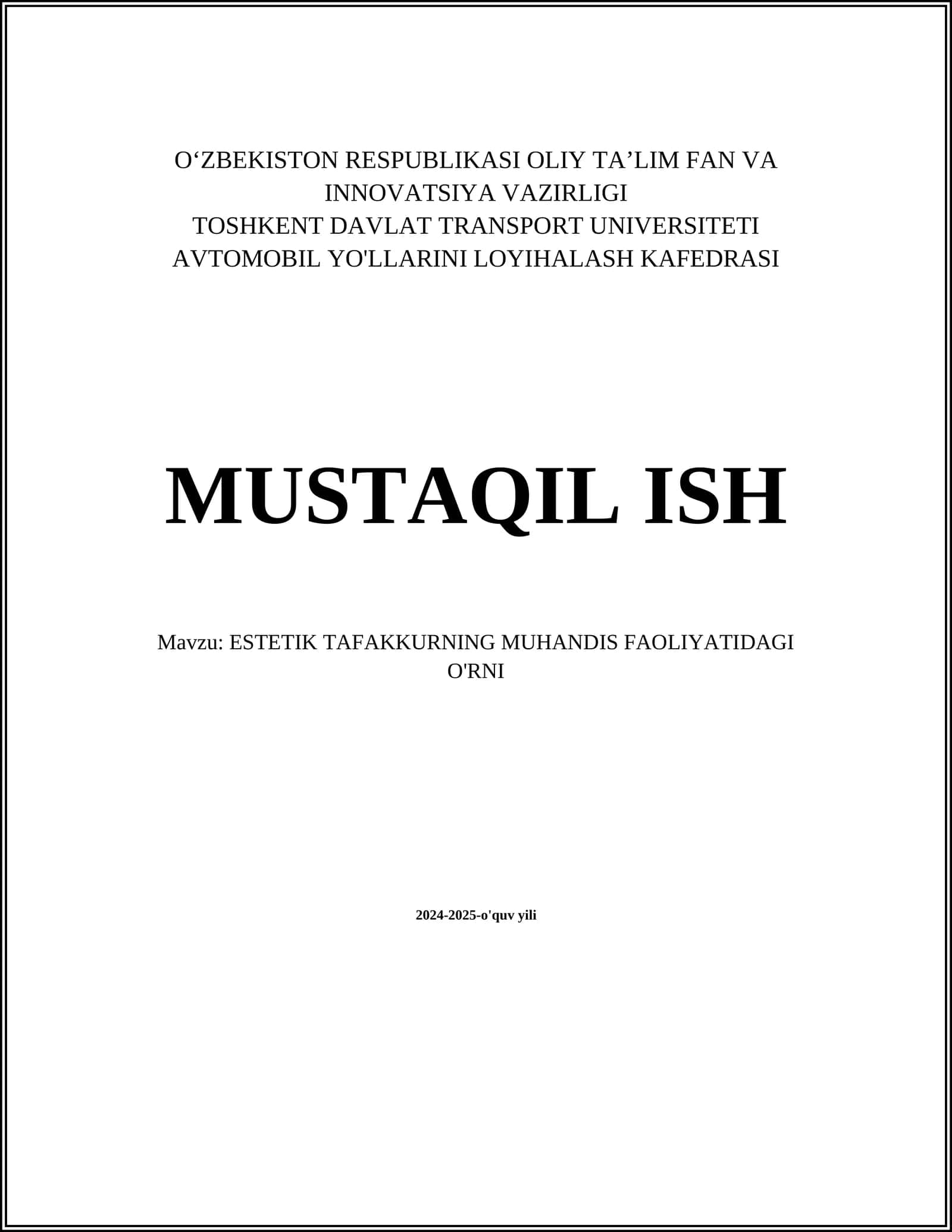 ESTETIK TAFAKKURNING MUHANDIS FAOLIYATIDAGI O'RNI 1