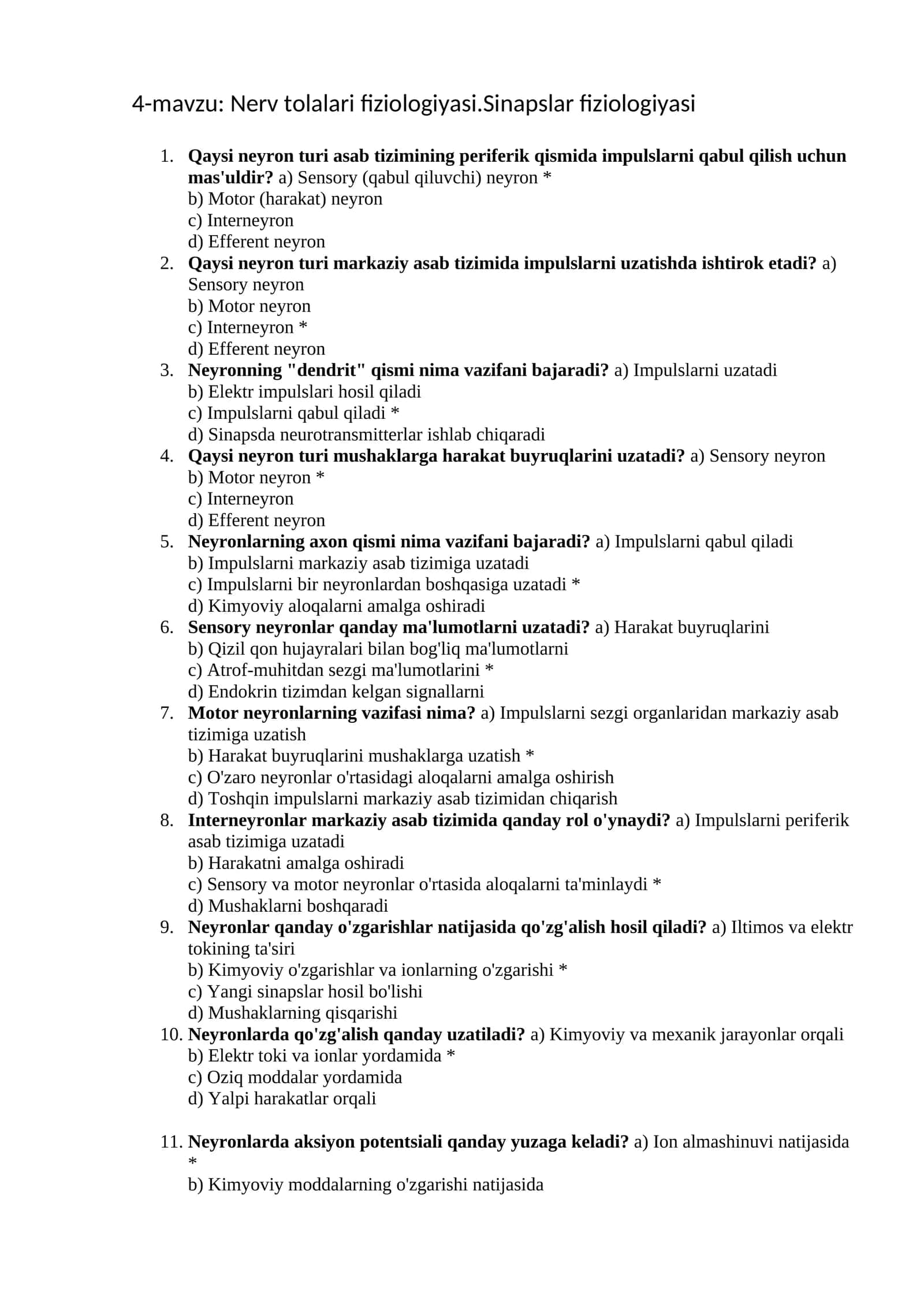 Nerv tolalari fiziologiyasi.Sinapslar fiziologiyasi 1