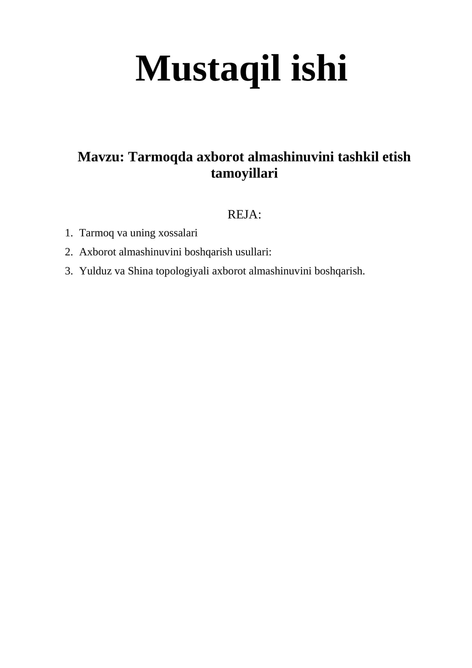 Tarmoqda axborot almashinuvini tashkil etish tamoyillari 1