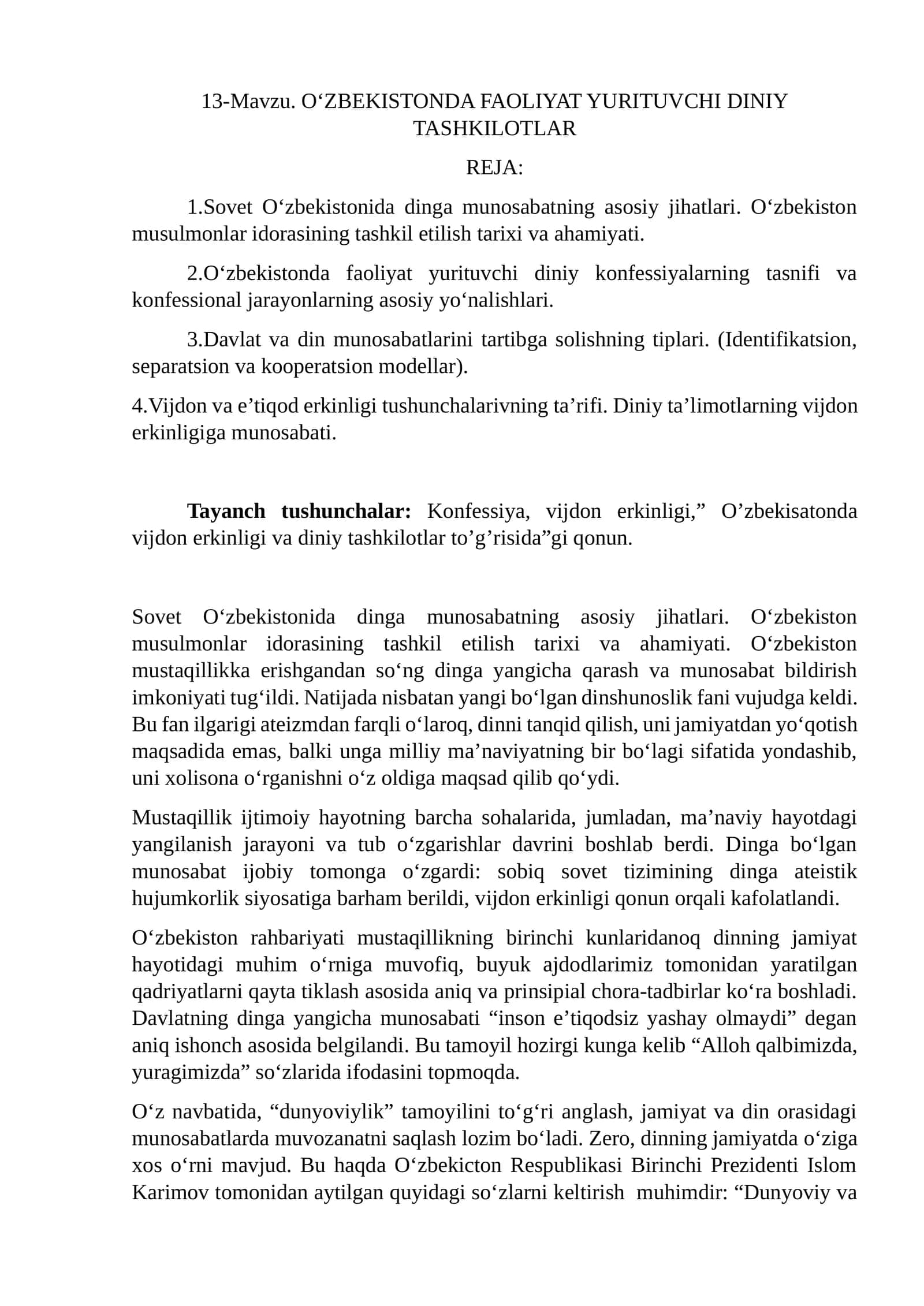 O‘ZBEKISTONDA FAOLIYAT YURITUVCHI DINIY TASHKILOTLAR 1