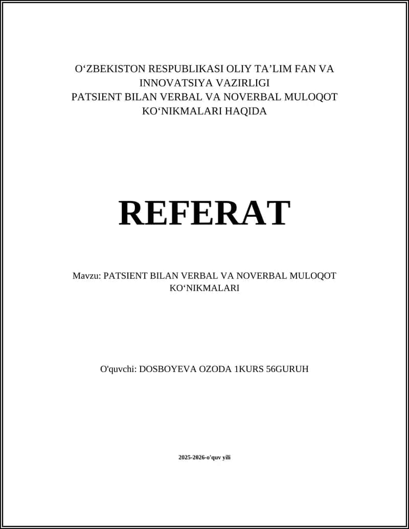 PATSIENT BILAN VERBAL VA NOVERBAL MULOQOT KOʻNIKMALARI 1