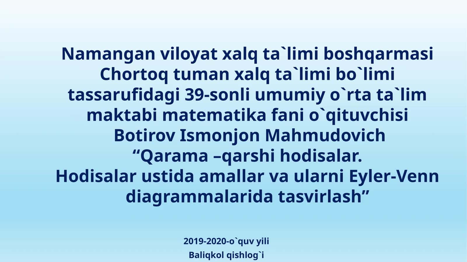 Qarama –qarshi hodisalar.Hodisalar ustida amallar va ularni Eyler-Venn diagrammalarida tasvirlash 1