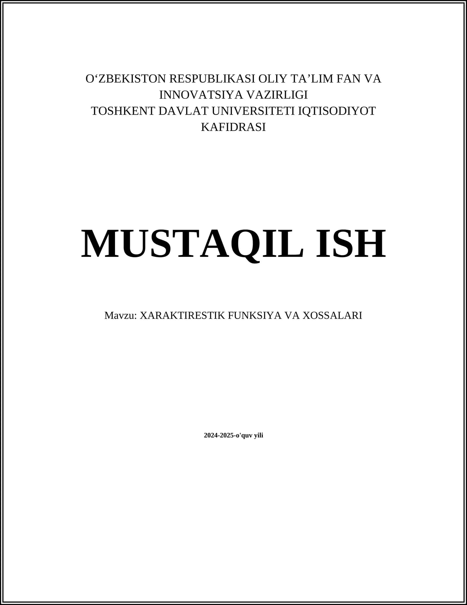 XARAKTIRESTIK FUNKSIYA VA XOSSALARI 1