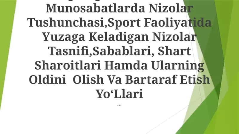 Sportga Oid OʻZaro Munosabatlarda Nizolar Tushunchasi 1
