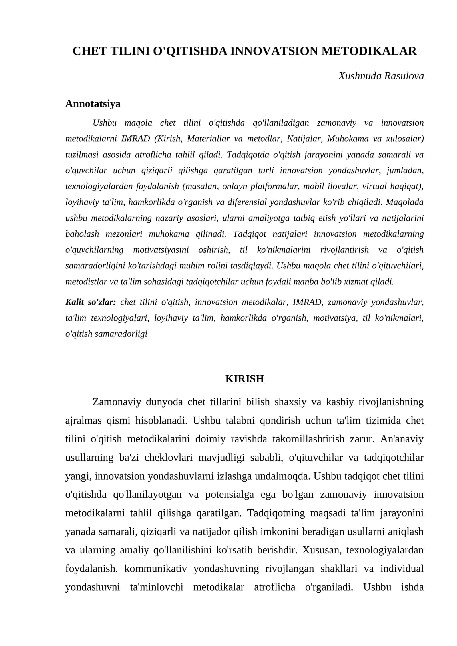 CHET TILINI O'QITISHDA INNOVATSION METODIKALAR 1