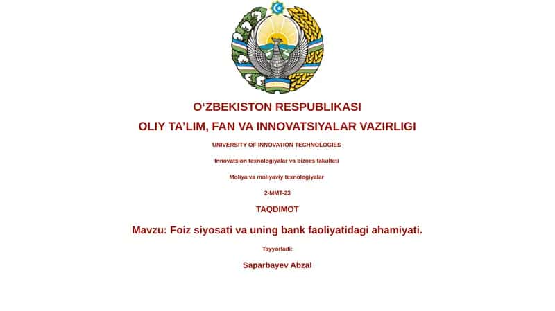 Foiz siyosati va uning bank faoliyatidagi ahamiyati 1
