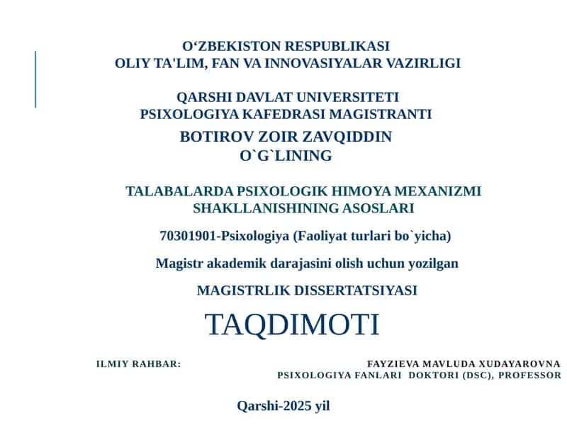 TALABALARDA PSIXOLOGIK HIMOYA MEXANIZMI SHAKLLANISHINING ASOSLARI 1