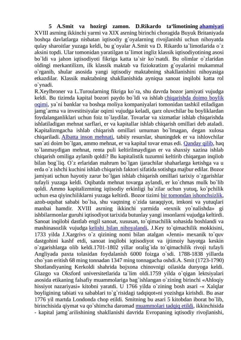 A.Smit va hozirgi zamon. D.Rikardo taʻlimotiningahamiyati 1