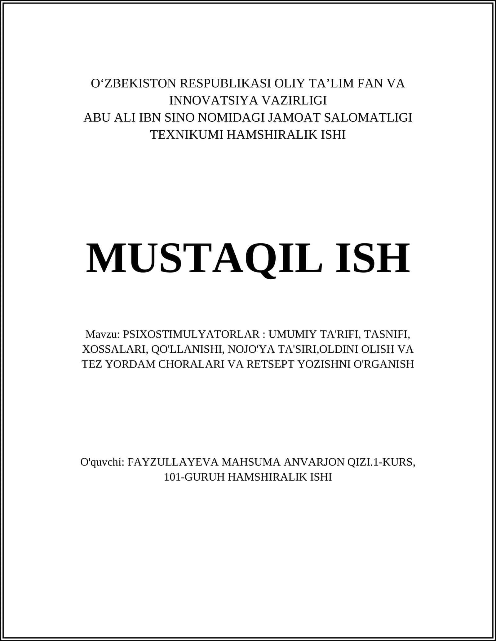 Psixostimulyatorlar: Umumiy Ta'rif 1