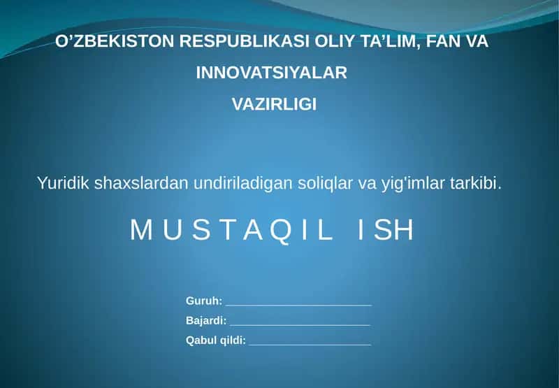 Yuridik shaxslar soliqlari va yig'imlari 1