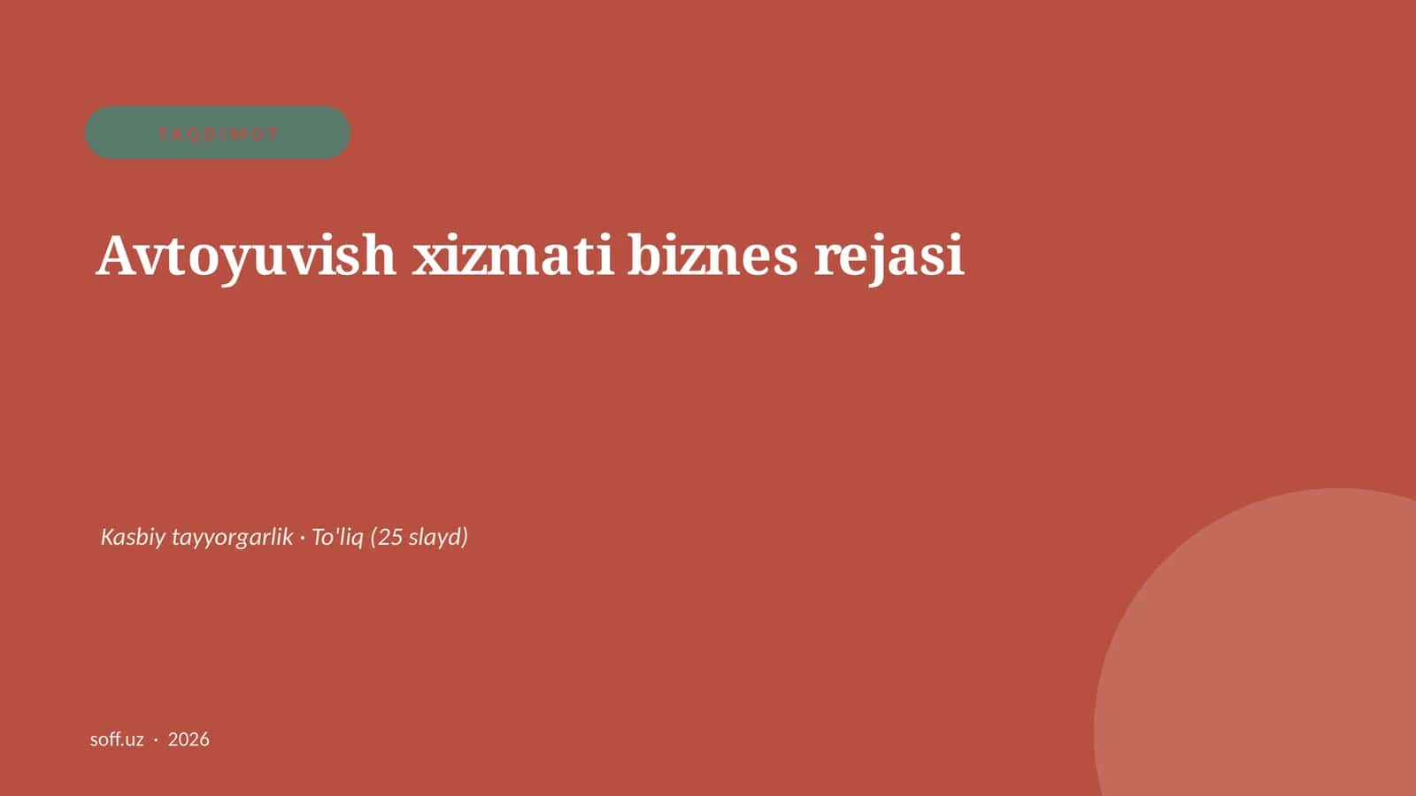 Avtoyuvish xizmati biznes rejasi 1
