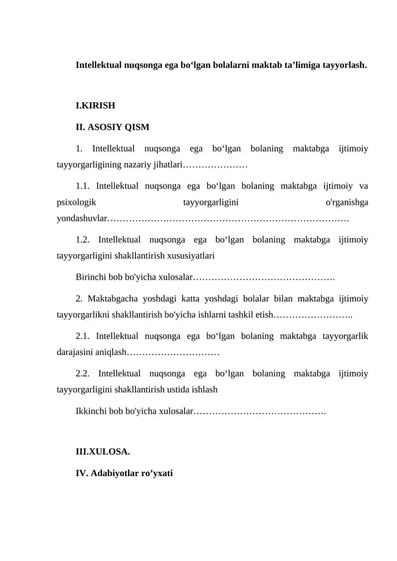 Intellektual nuqsonga ega boʻlgan bolalarni maktab taʼlimiga tayyorlash 1