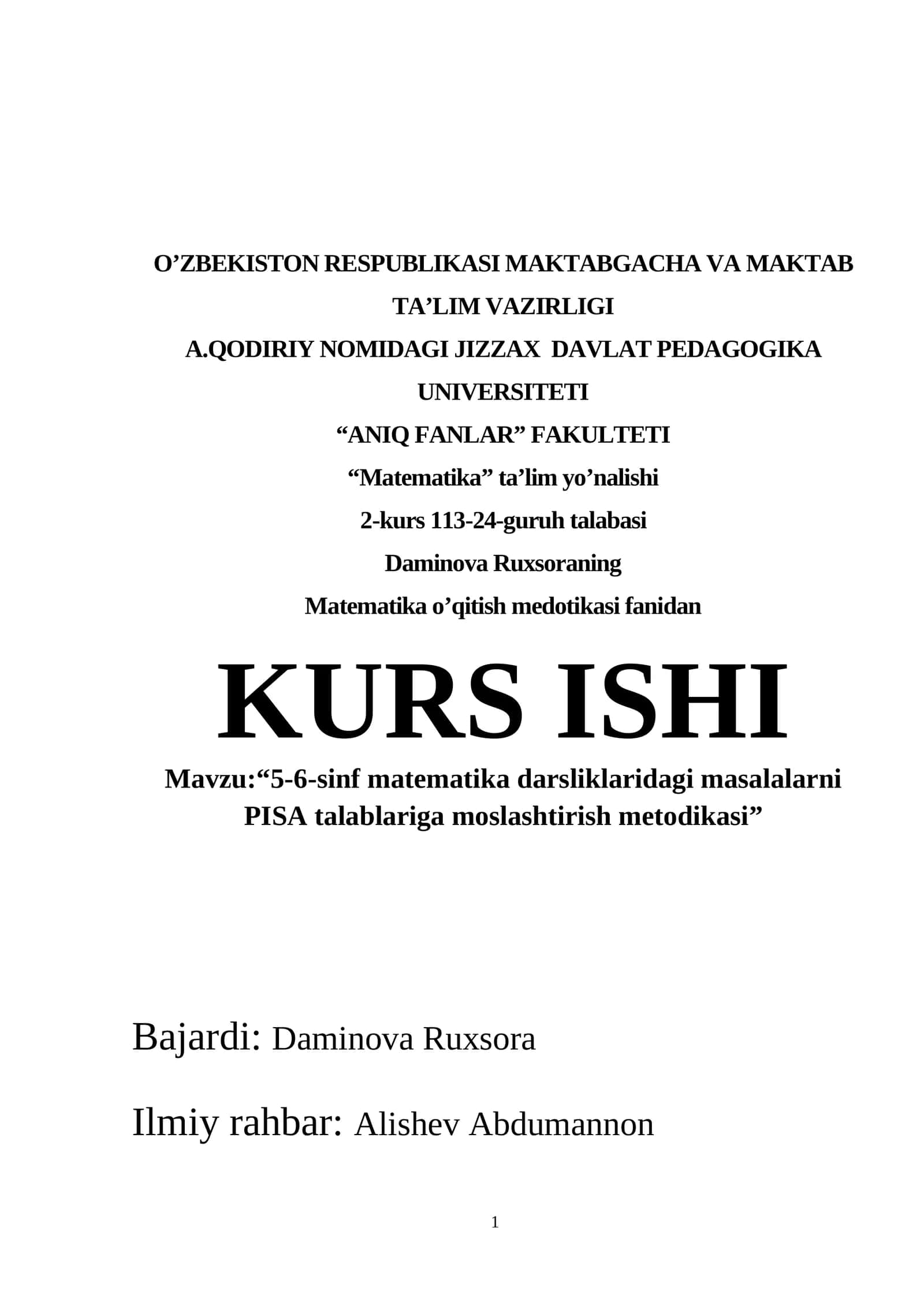 5-6-sinf matematika darsliklaridagi masalalarni PISA talablariga moslashtirish metodikasi 1