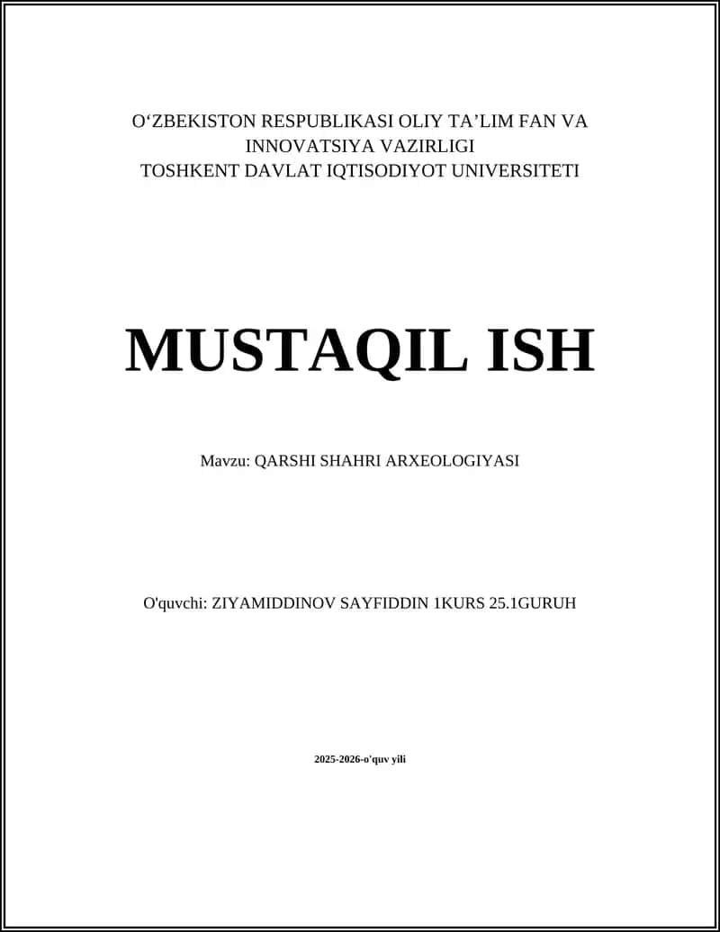 QARSHI SHAHRI ARXEOLOGIYASI 1