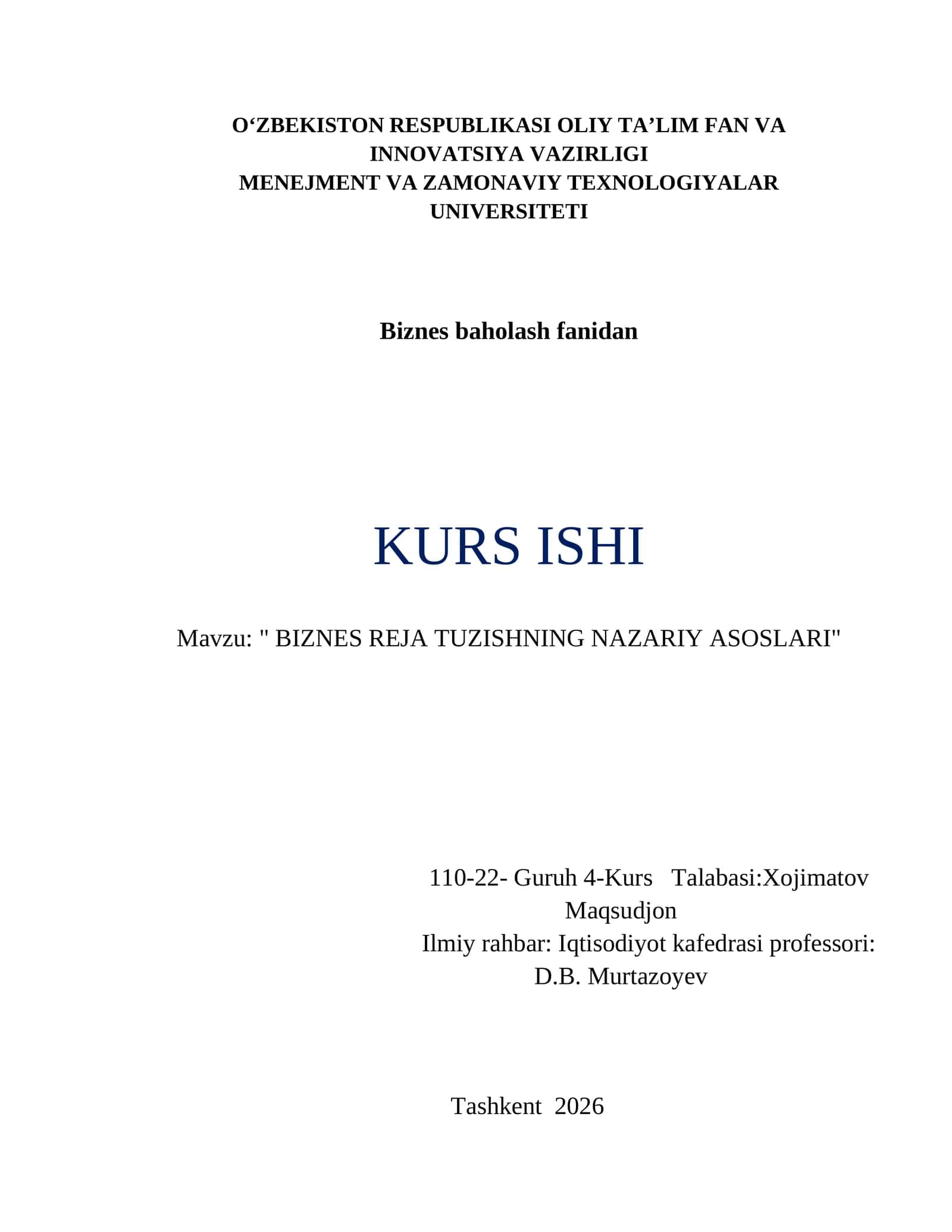 BIZNES REJA TUZISHNING NAZARIY ASOSLARI 1