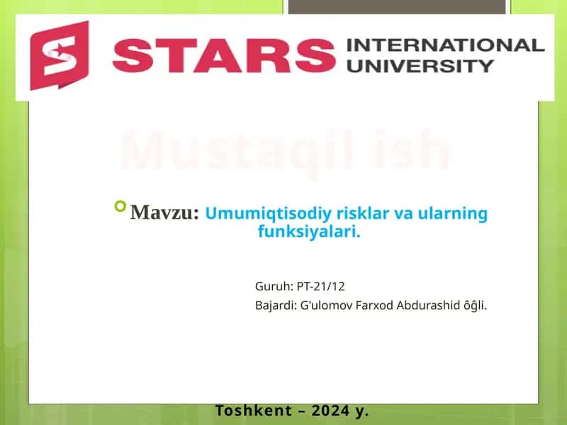 Umumi iqtisodiy risklar va ularning funksiyalari 1