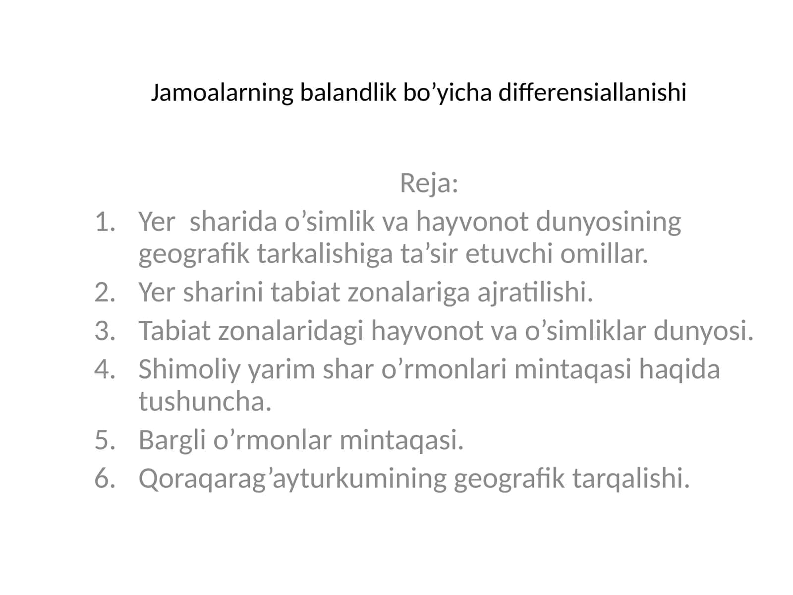 Jamоalarning balandlik bo’yicha diffеrеnsiallanishi 1