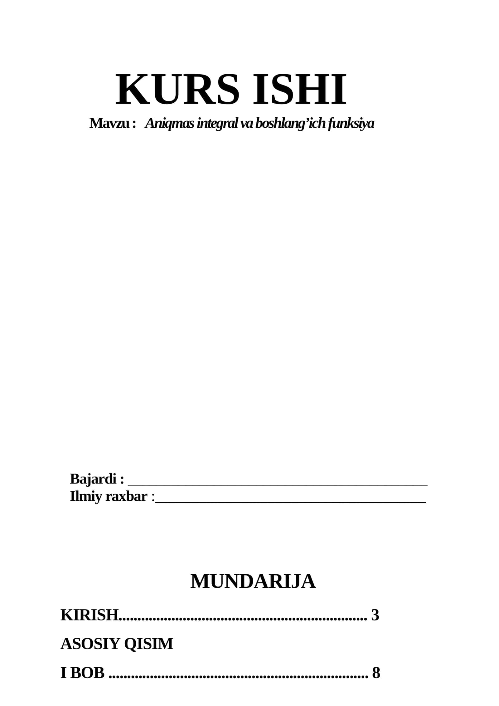 Aniqmas integral va boshlang’ich funksiya 1