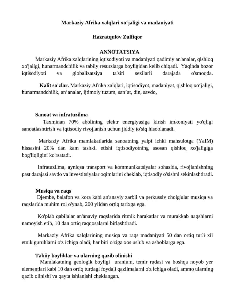Markaziy Afrika xalqlari xoʻjaligi va madaniyati 1