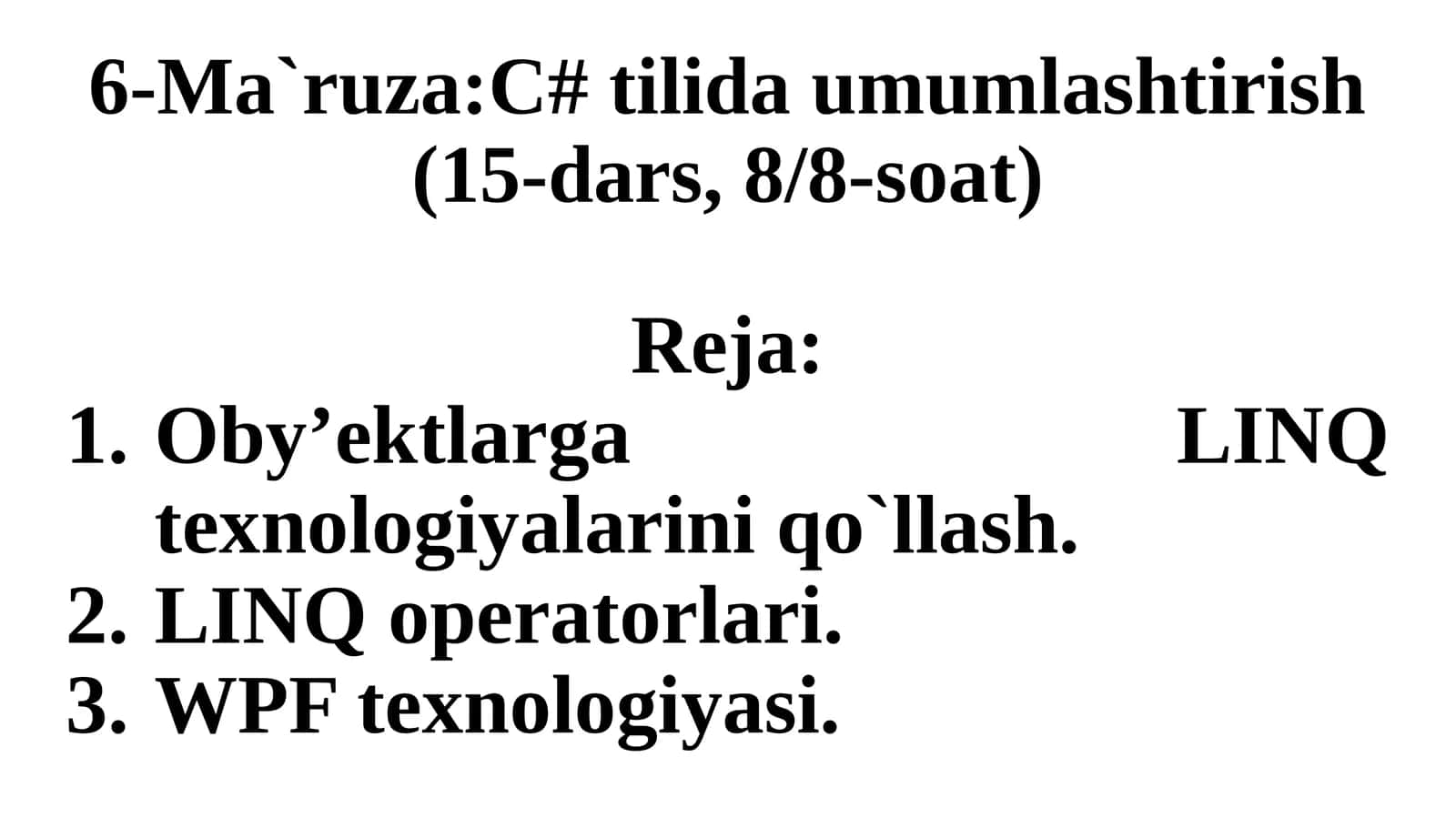 C# tilida umumlashtirish 1