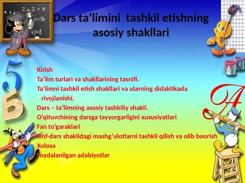 Dars ta’limini tashkil etishning asosiy shakllari 1