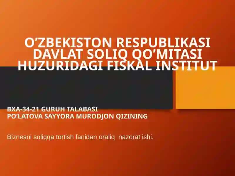 Yirik biznes faoliyati soliqlarini tizimini takomillashtirish