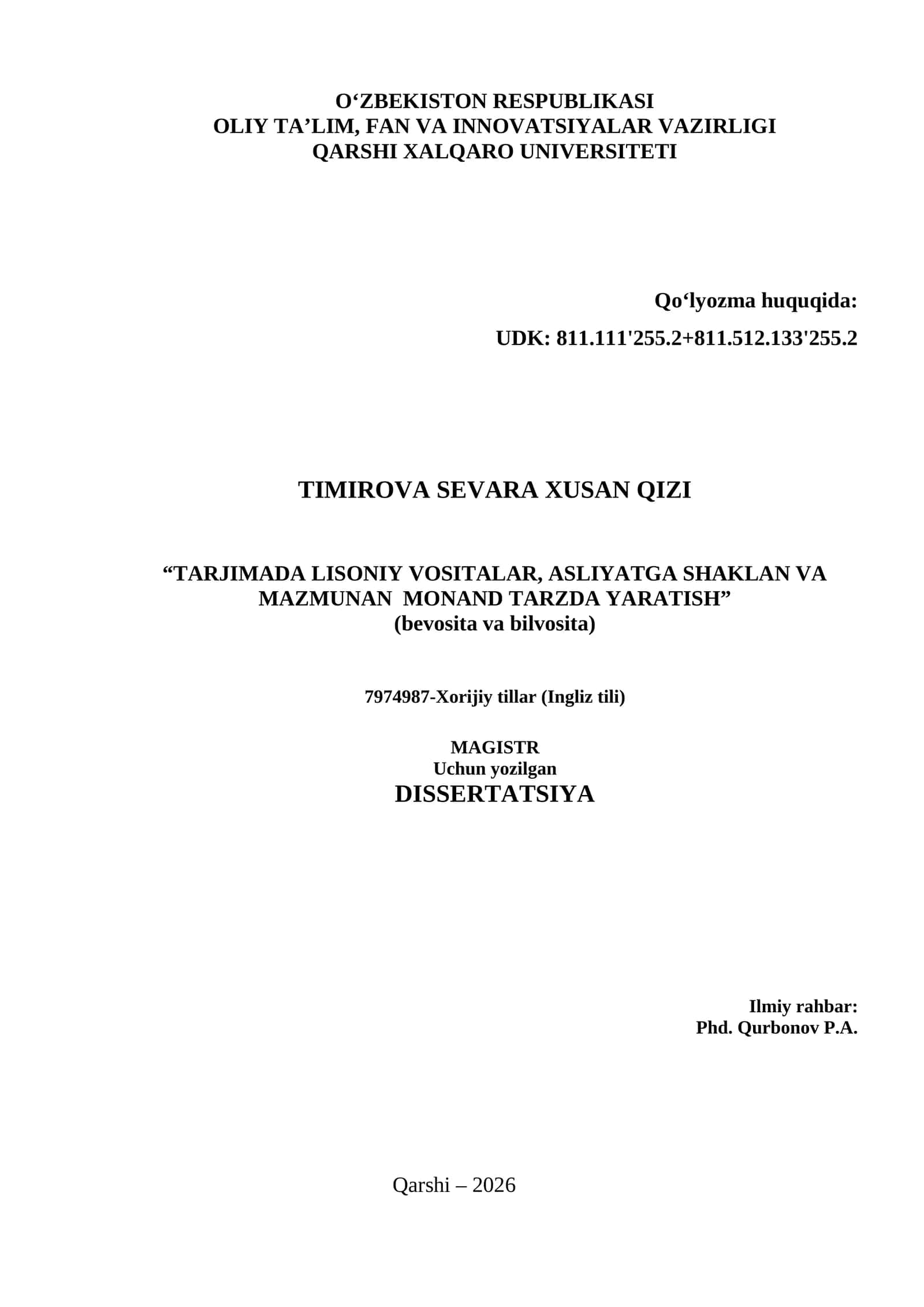 TARJIMADA LISONIY VOSITALAR, ASLIYATGA SHAKLAN VA MAZMUNAN MONAND TARZDA YARATISH (bevosita va bilvosita) 1