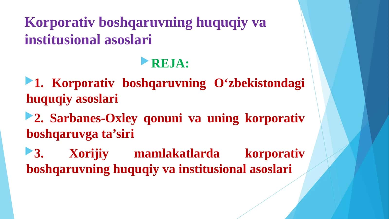 Korporativ boshqaruvning huquqiy va institusional asoslari 1