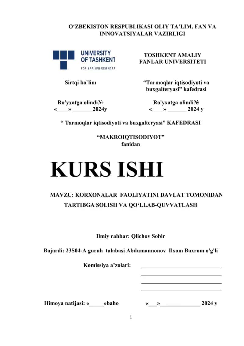 KORXONA FAOLIYATINI TARTIBGA SOLISH 1