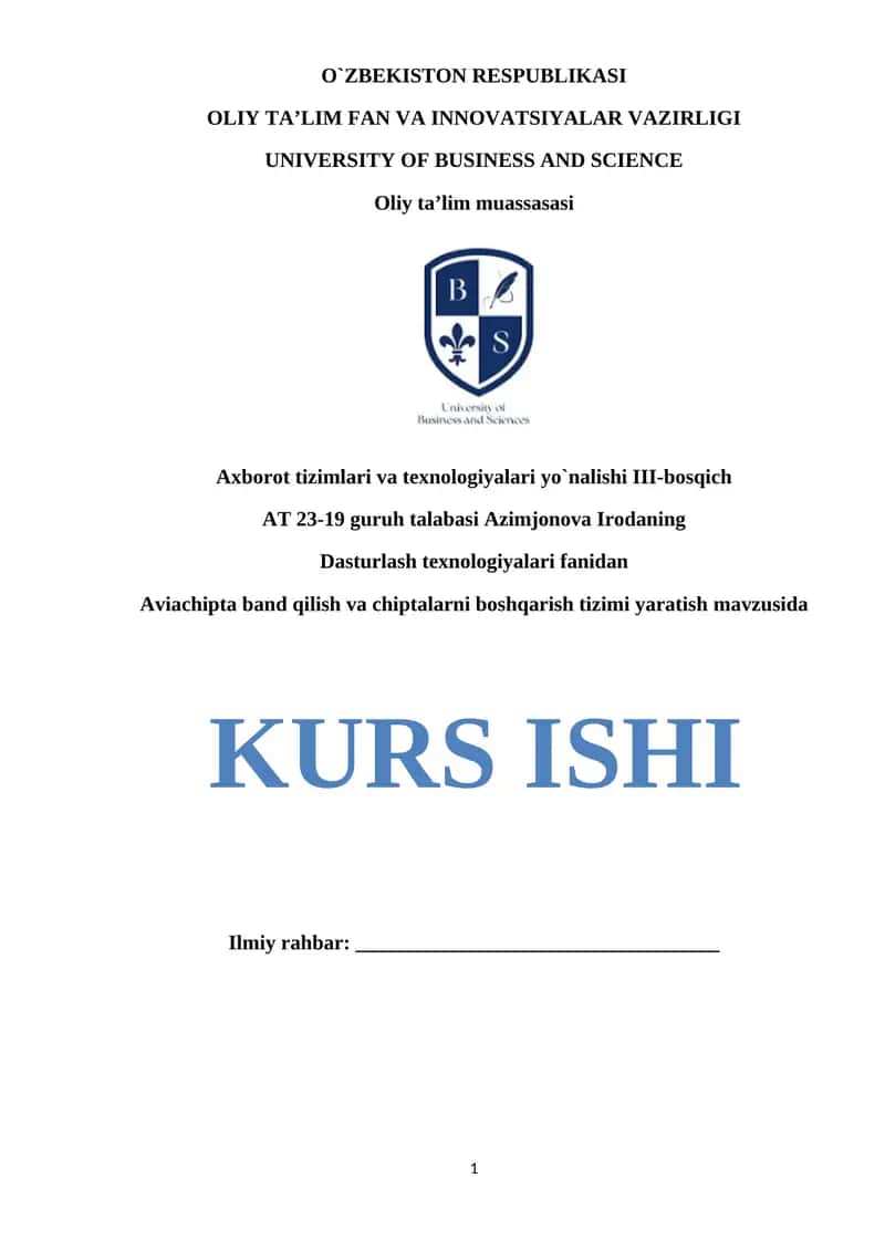 Aviachipta band qilish va chiptalarni boshqarish tizimi yaratish 1